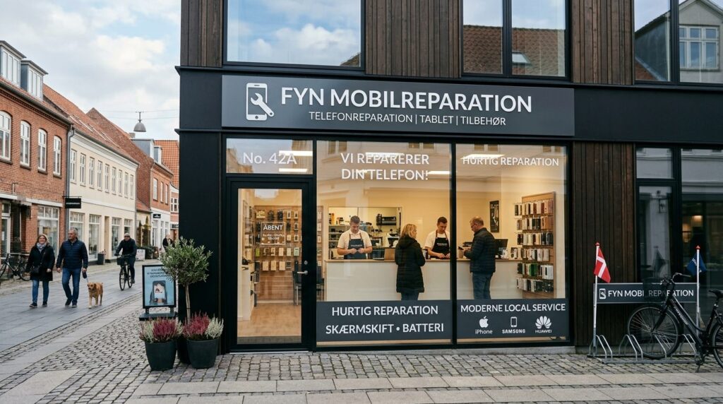 Photorealistic image of a modern local phone repair shop sto