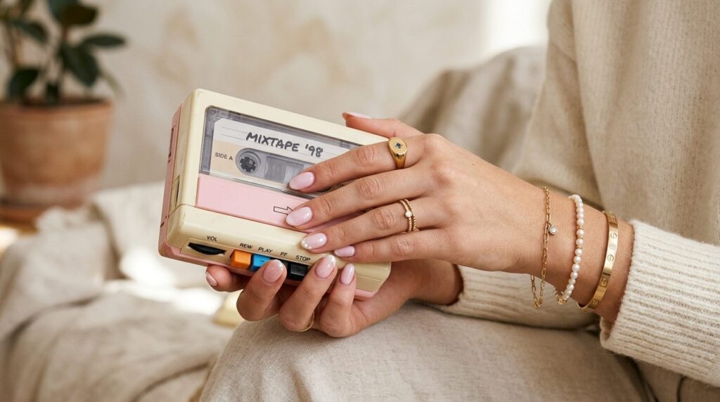 Close-up fashion lifestyle image of a womans hands holding 