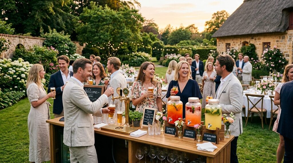 Sophisticated outdoor summer celebration with well-dressed g