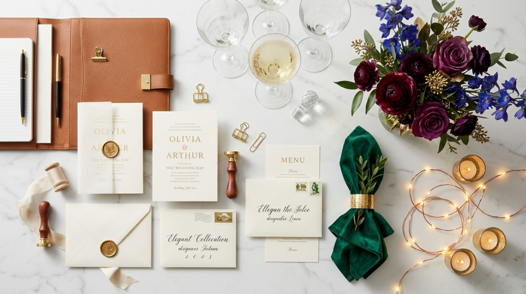 Curated event vendor showcase: A flat lay arrangement displa