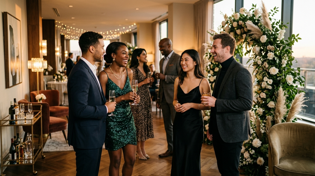 Private celebration moment: A diverse group of well-dressed